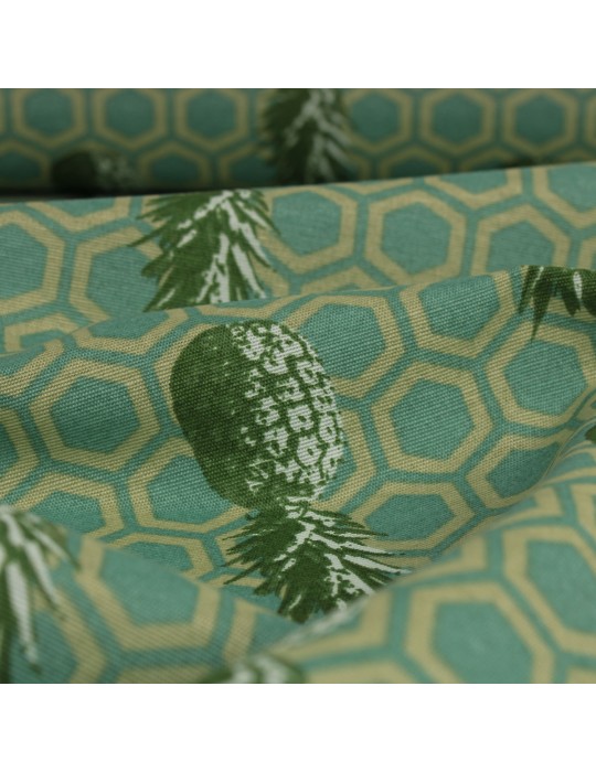 Tissu toile de coton imprimé ananas/bouleau vert