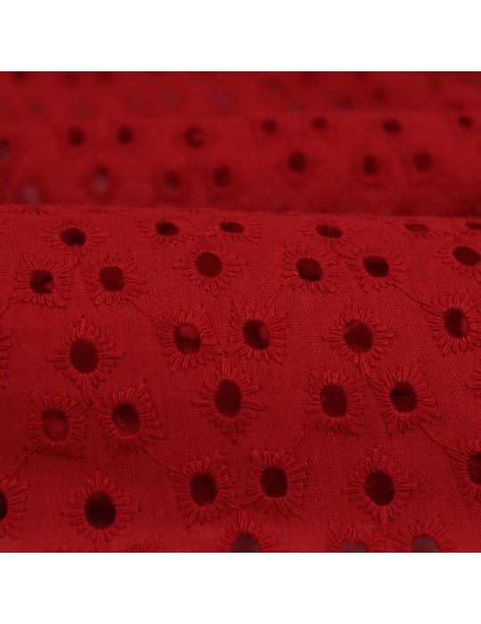 Tissu coton à broderie anglaise de couleur 100% coton rouge