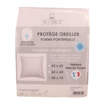 Protège-oreiller molleton coton confortable et absorbant 65x65 cm