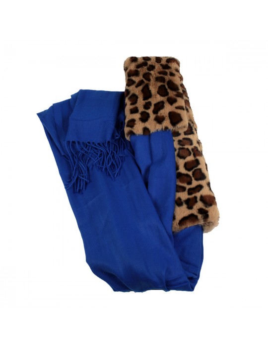 Echarpe col léopard bleu royal 62 x 185 cm