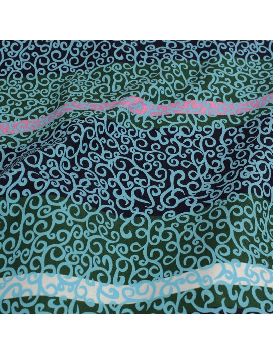 Coupon imprimé motif arabesque viscose 300 x 145 cm bleu