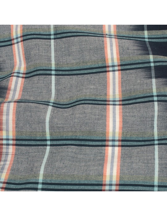 Coupon habillement coton 300 x 150 cm quadrillage bleu/orange