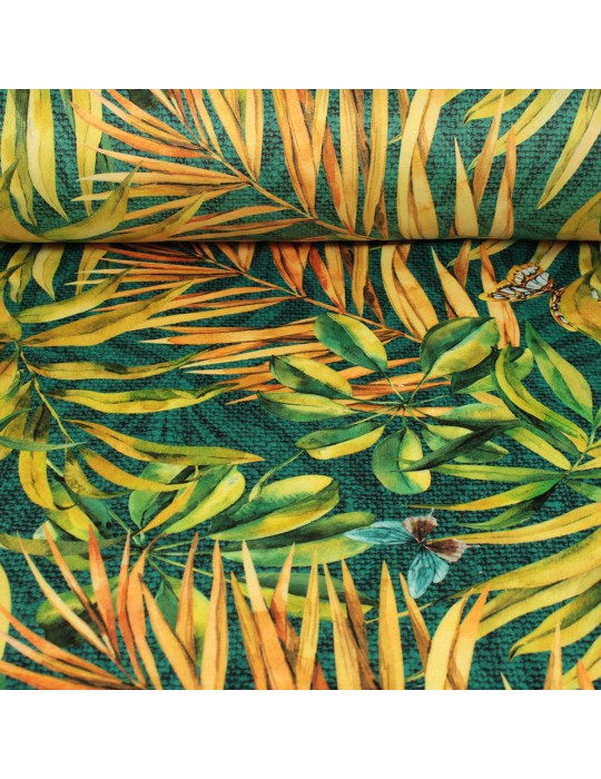 Tissu velours imprimé fleurs 100 % polyester 140 cm vert