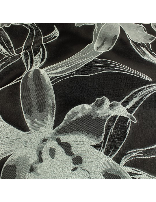 Coupon jacquard imprimé fleurs 50 x 140 cm noir