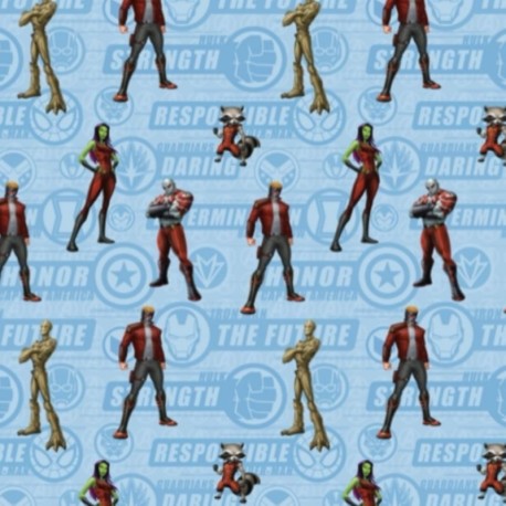 Coupon 3m Tissu Popeline Marvelmania Imprimé Bleu 