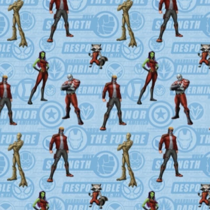 Coupon 3m Tissu Popeline Marvelmania Imprimé Bleu 