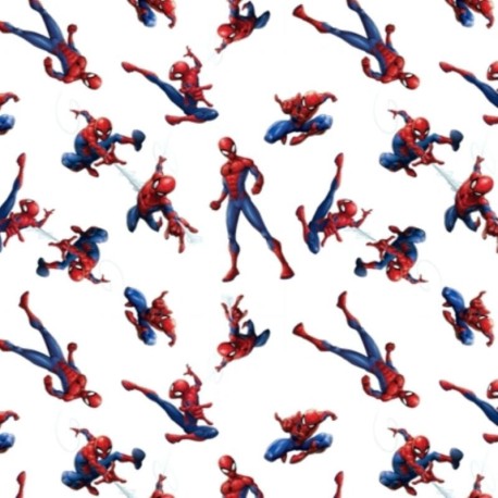 Coupon 3m Tissu Popeline Spiderman Imprimé Blanc