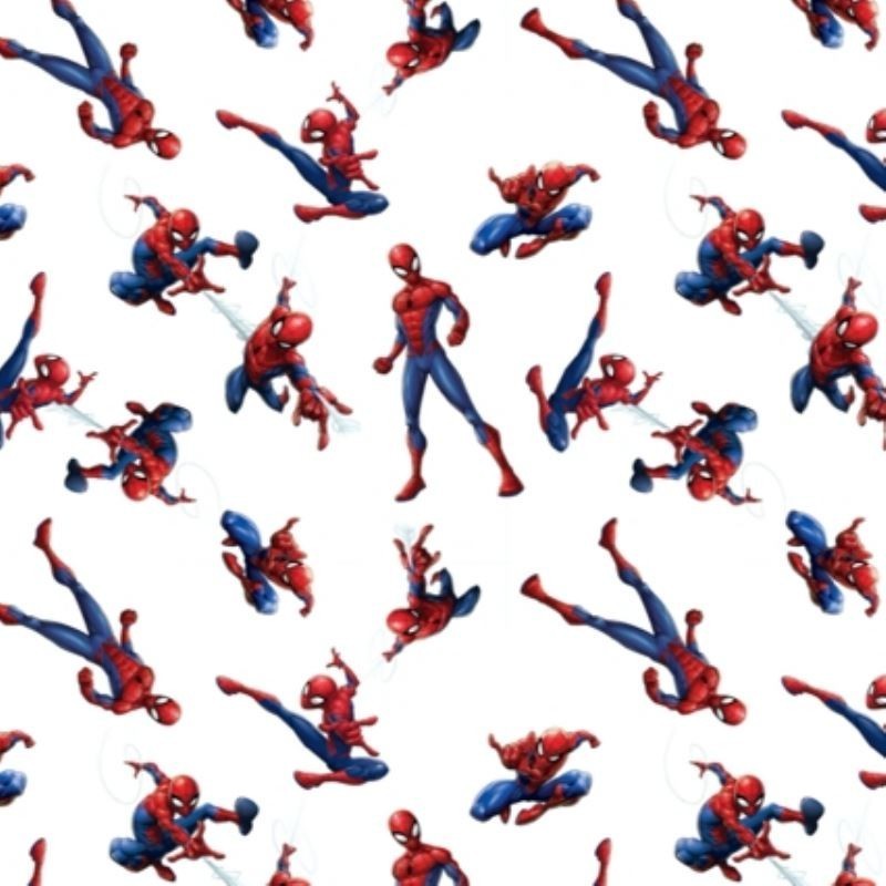 Coupon 3m Tissu Popeline Spiderman Imprimé Blanc
