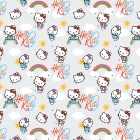 Coupon 3m Tissu Popeline Hello Kitty Imprimé Gris 