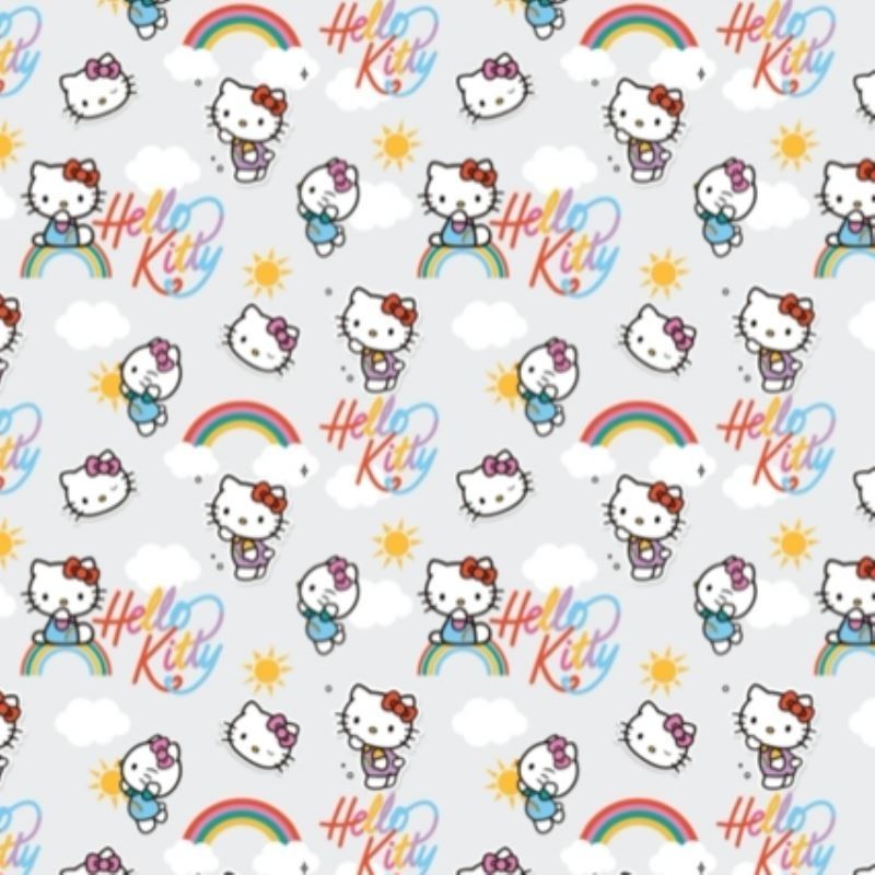 Coupon 3m Tissu Popeline Hello Kitty Imprimé Gris 