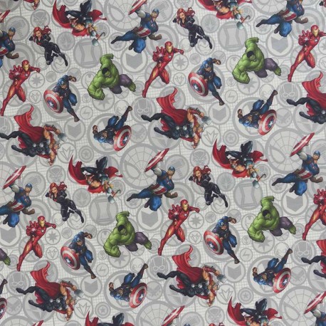 Coupon 3m Tissu Popeline Marvelmania Imprimé Gris 