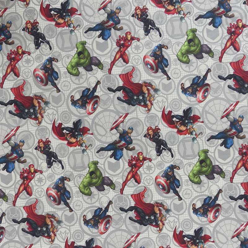 Coupon 3m Tissu Popeline Marvelmania Imprimé Gris 