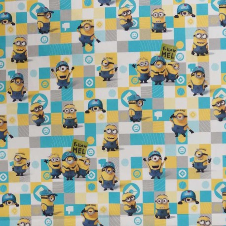 Coupon 3m Tissu Popeline Minion Imprimé Blanc 