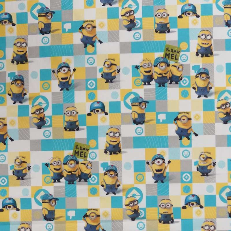 Coupon 3m Tissu Popeline Minion Imprimé Blanc 