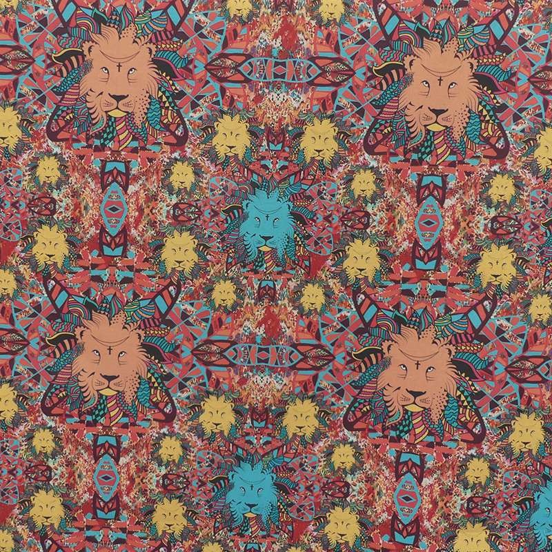 Coupon 3m Tissu Cretonne Lions Imprimé Multicolore 