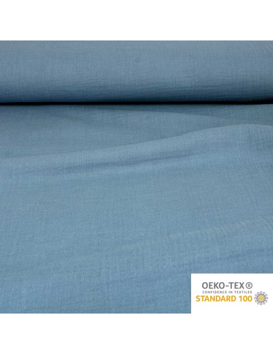 Tissu double gaze uni oeko-tex bleu