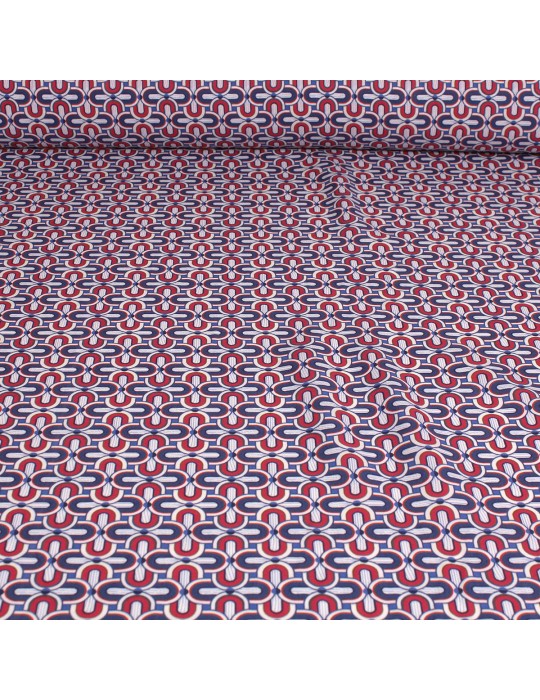 Tissu viscose imprimé motifs géométriques rouge/bleu