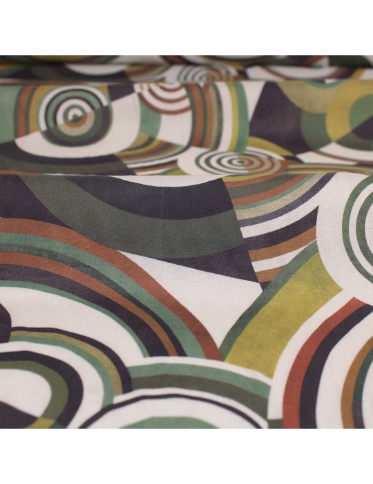 Tissu viscose imprimé motifs cercles multicolores vert