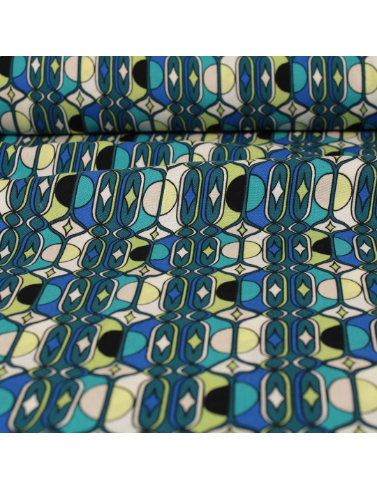 Tissu viscose imprimé formes géométriques bleu/vert 140 cm