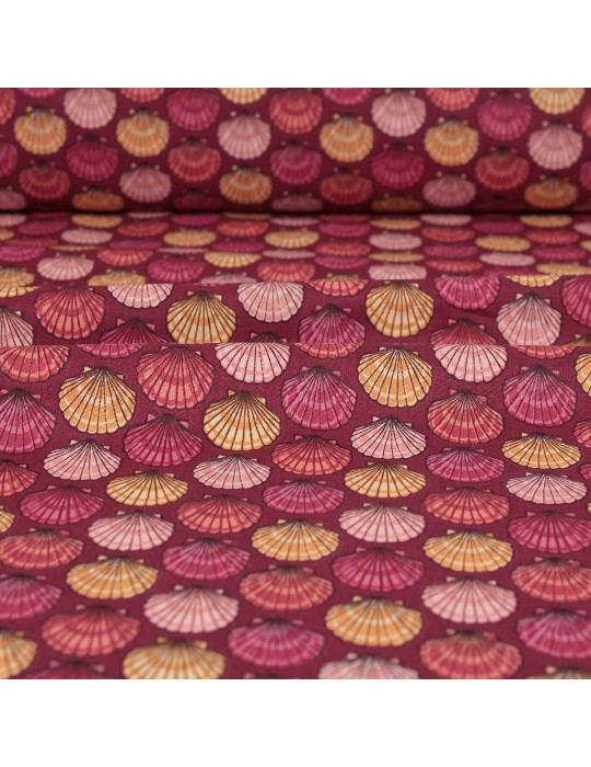 Tissu cretonne imprimé coquilles Saint-Jacques 160 cm rose