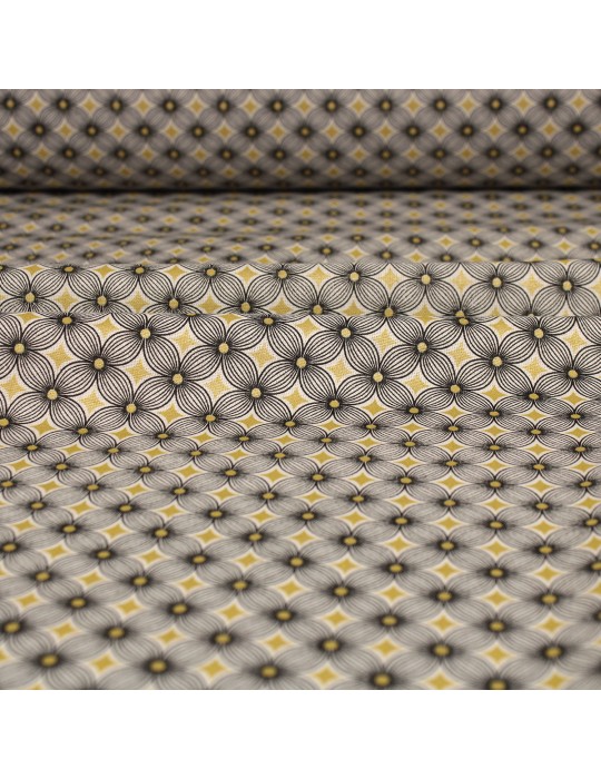 Tissu cretonne imprimé floral géométrique 160 cm doré