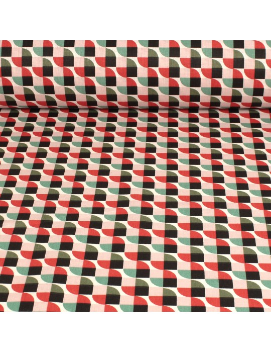 Tissu cretonne imprimé motifs géométriques 160 cm rouge