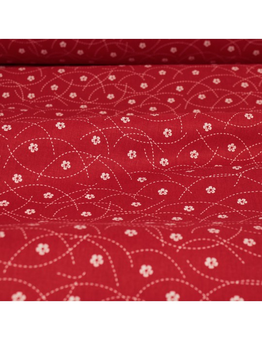 Tissu cretonne imprimé fleurs 160 cm rouge