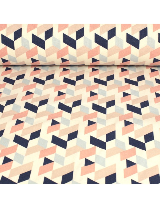 Tissu bachette imprimé motifs géométriques coton 140 cm rose