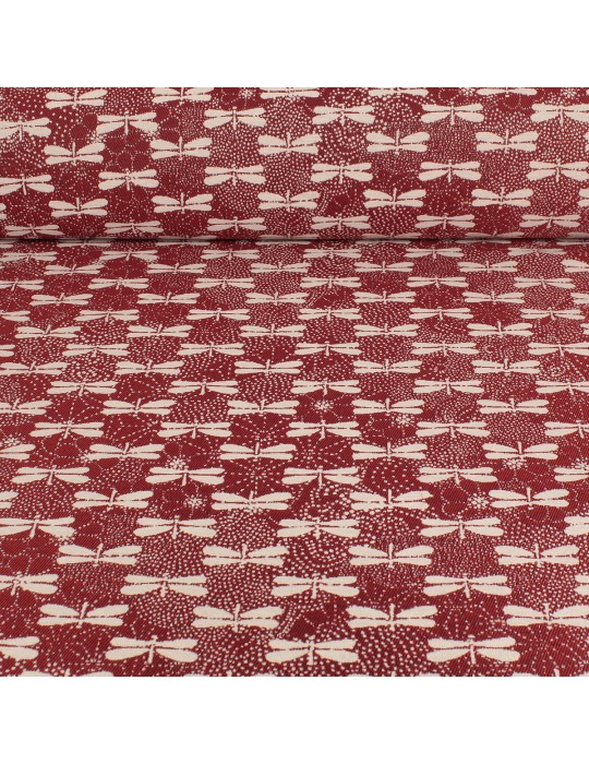 Tissu jacquard libellules 140 cm rouge