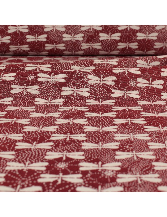 Tissu jacquard libellules 140 cm rouge