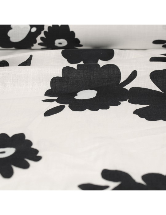 Tissu cretonne imprimé fleurs noires 145 cm