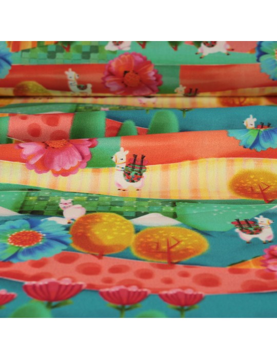 Tissu cretonne imprimé lama 145 cm multicolore