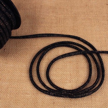 Cordon tressé tubulaire polyester noir 11mm