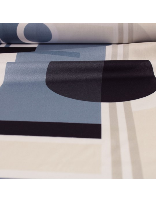 Tissu viscose imprimé motifs géométriques 140 cm bleu