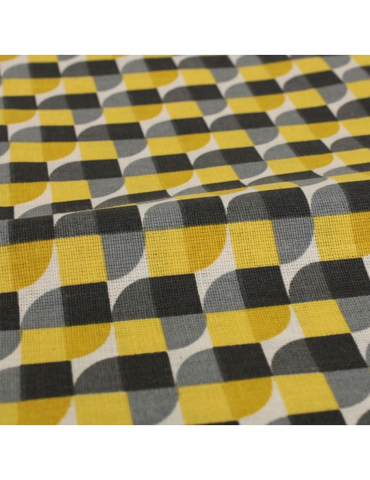 Coupon cretonne imprimé motif géométrique jaune/gris 50 x 50 cm