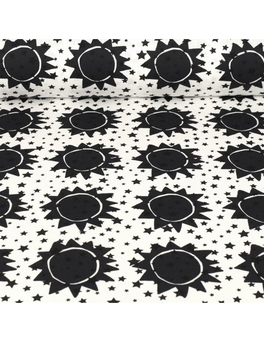 Tissu cretonne imprimé soleil étoiles 145 cm noir