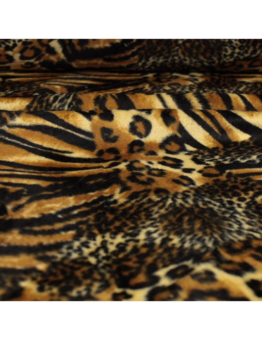 Tissu velours 100 % polyester patchwork animaux  marron