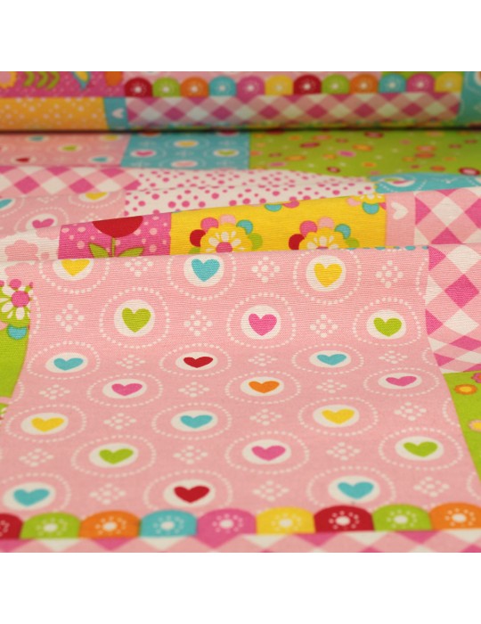 Tissu ameublement imprimé cœurs coton/polyester multicolore