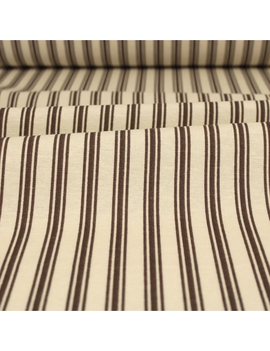 Tissu ameublement imprimé rayures chocolat 140 cm marron