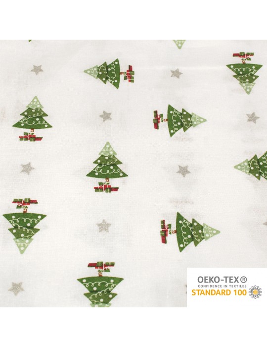 Coupon coton imprimé sapin Noël blanc 300 x 150 cm