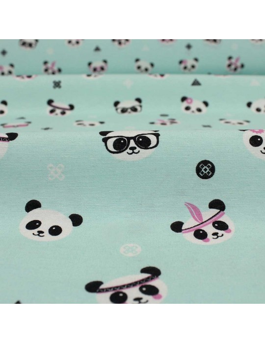 Tissu coton/polyester imprimé panda vert