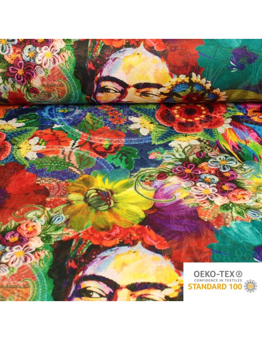 Tissu damassé imprimé femme fleurs 150 cm multicolore