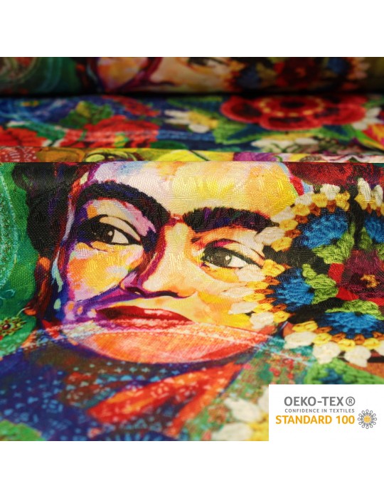 Tissu damassé imprimé femme fleurs 150 cm multicolore