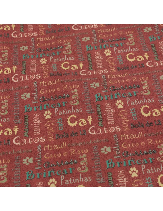Coupon coton imprimé mots portugais 200 x 145 cm rouge