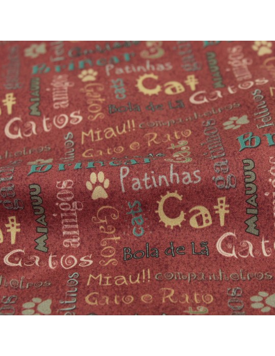 Coupon coton imprimé mots portugais 200 x 145 cm rouge