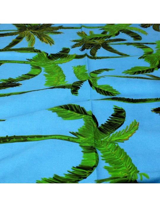 Coupon habillement coton imprimé palmiers 50 x 150 cm bleu