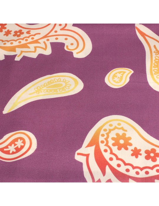 Coupon coton imprimé paisley violet 200 x 150 cm