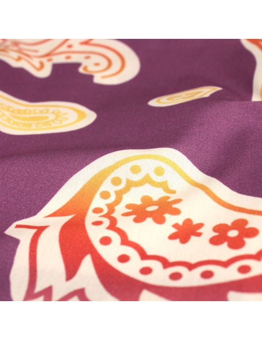 Coupon coton imprimé paisley violet 200 x 150 cm