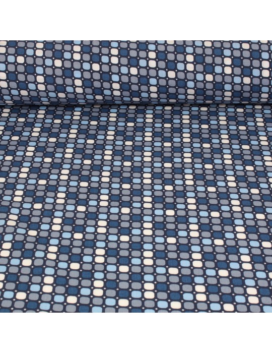 Tissu viscose imprimé carrés bleu