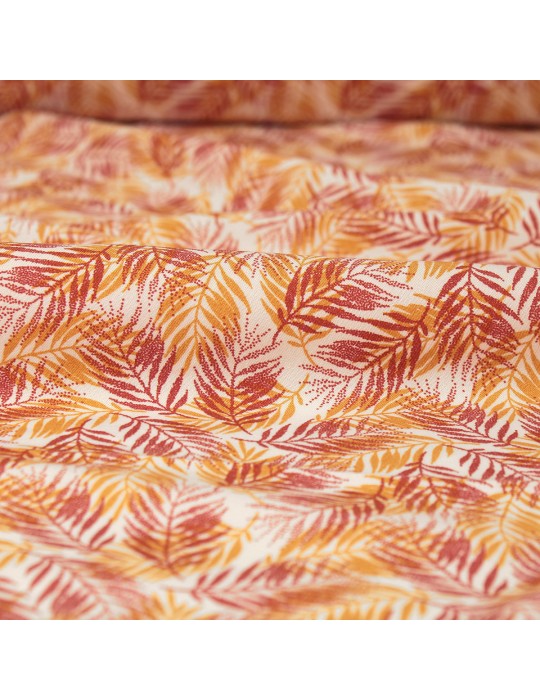 Tissu viscose imprimé feuilles  orange
